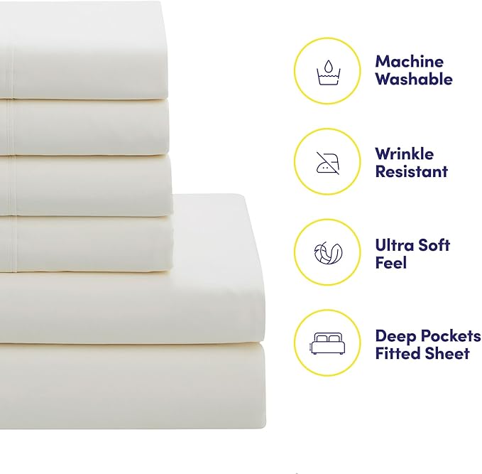 King Size Comforter Set with Sheets - 7-Piece Bedding Collection - 1 Comforter, 1 Fitted Sheet, 1 Flat, 4 Pillowcases - Deep Pocket - Soft & Breathable Premium Quality - Ideal for All Seasons, Ivory