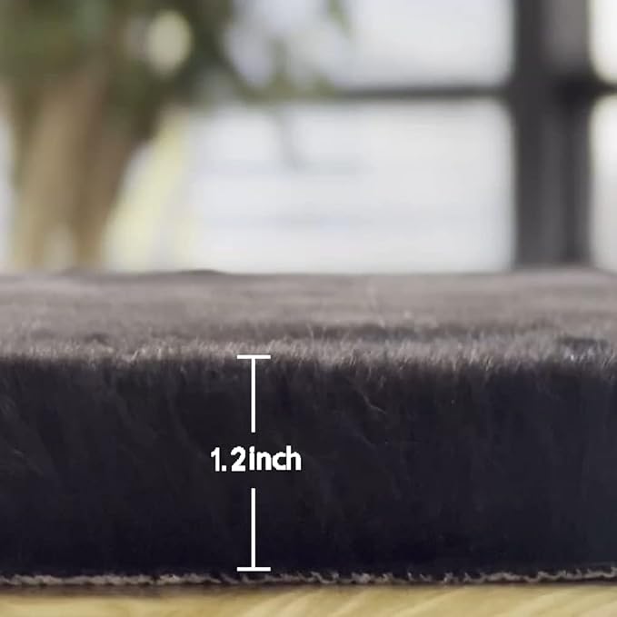 ORINOVA Black Round Plush Rugs for Bedroom Faux Bunny Fuzzy Washable Fur Area - Image 2