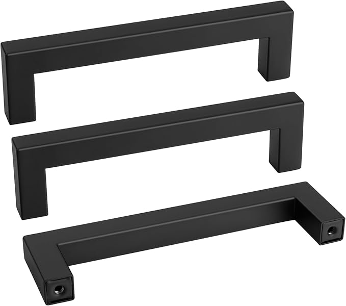 goldenwarm 150 Pack 4-1/2 Inch Black Cabinet Handles Matte Black Drawer Pulls Stainless Steel Cabinets Hardware Square Bar Modern for Kitchen Bathroom Cupboard