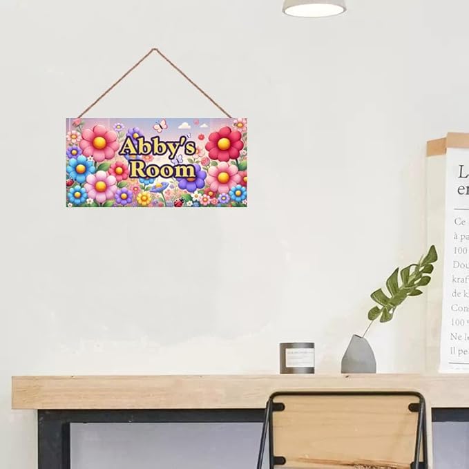Personalized Name Vintage Flowers Sign For Girls Room Nursery Door Butterfly Wood Plaque Hanging Wall Art Decor For Kids Bedroom Nursery Home Kitchen Garden Yard Wall Bedroom Club