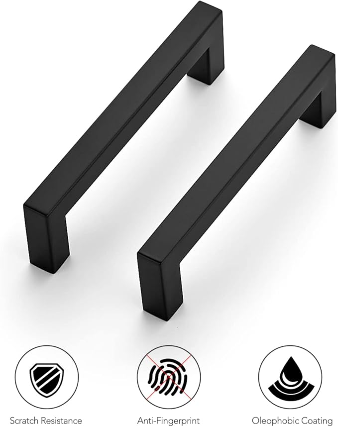 Ravinte 14 Pack 4-1/2 Inch Kitchen Square Cabinet Handles Matte Black Pulls Black Drawer Pulls Kitchen Cabinet Hardware Handles