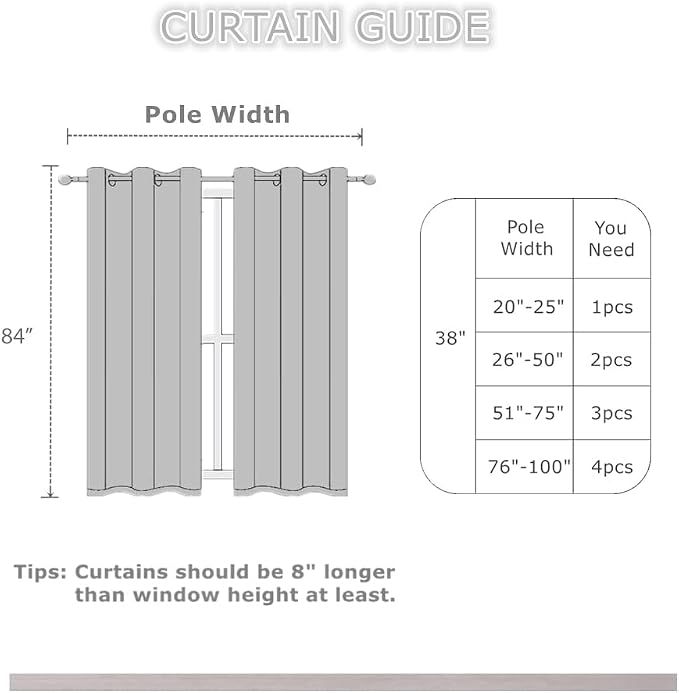 Blackout Curtains 38 x 84 inch/Light Grey Curtains Set of 2 Panels/Thermal - Image 3