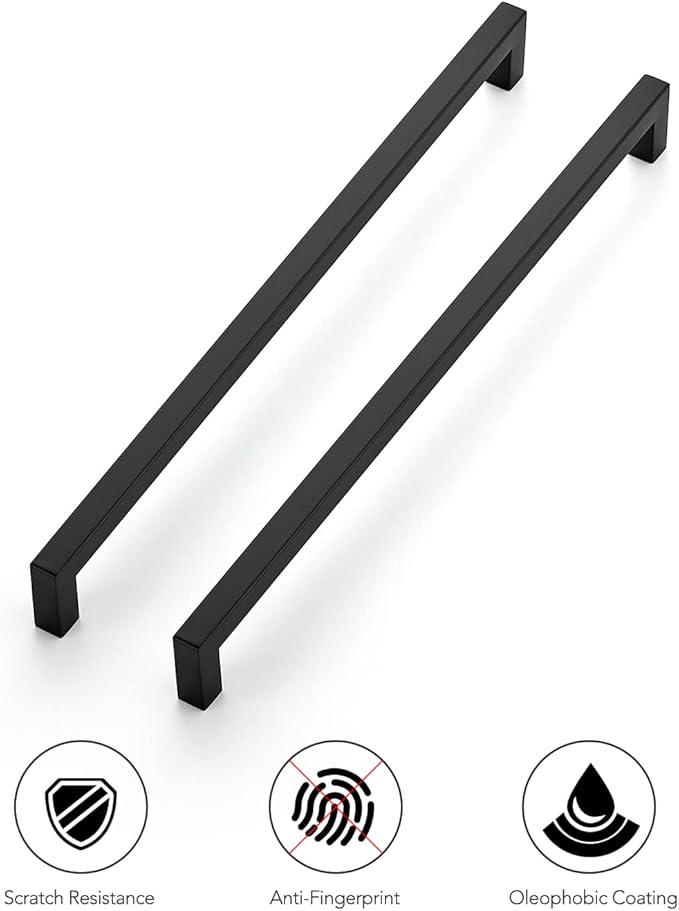 Ravinte 3 Pack 12-3/5 Inch Kitchen Square Cabinet Handles Matte Black Pulls Black Drawer Pulls Kitchen Cabinet Hardware Handles