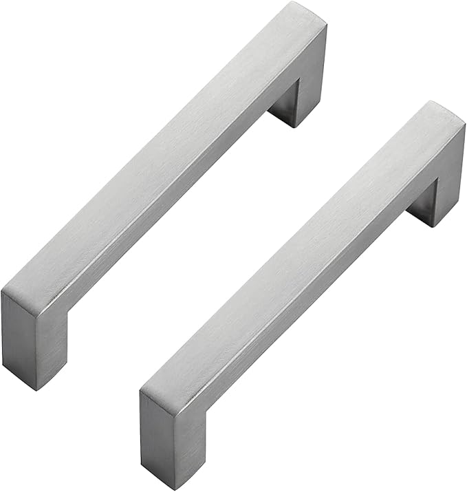 Ravinte 3 Pack Brushed Nickel Kitchen Cabinet Handles 4 Inch Cabinet Pulls Square Kitchen Hardware for Cabinet Drawer Pulls Drawer Handles Come with Screwdriver