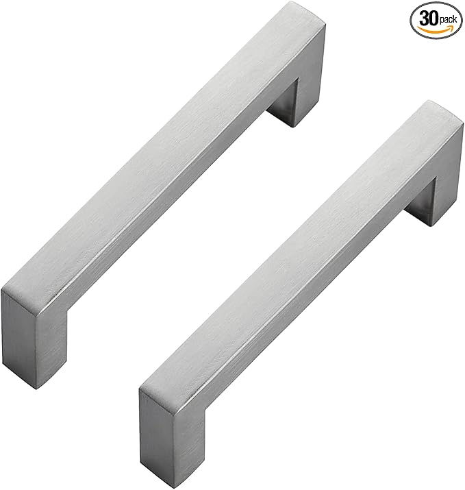 Ravinte 30 Pack 4 Inch Cabinet Pulls Brused Nickel Kitchen Cabinet Handles Square Kitchen Hardware for Cabinet