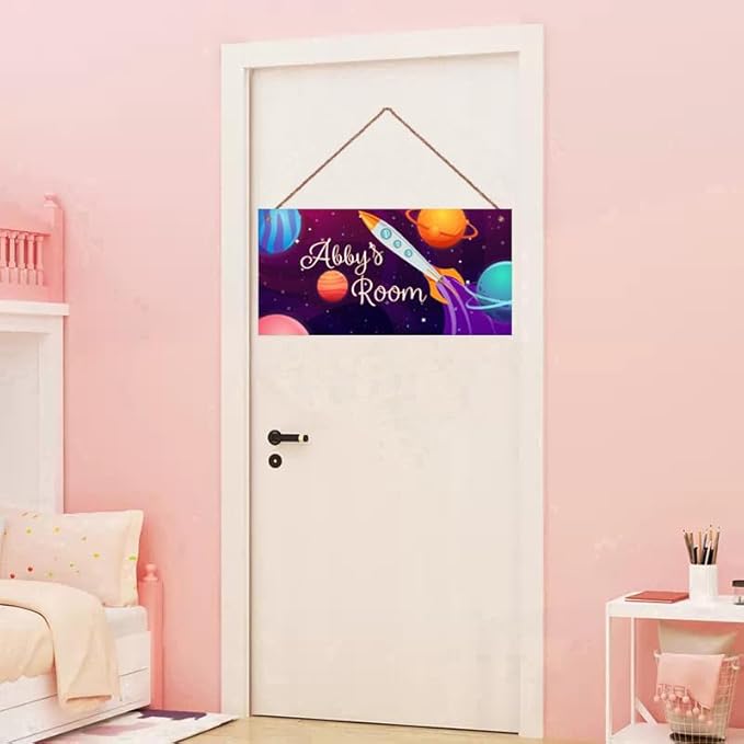 Personalized Sign Rocket Sign, Outer Space Theme Wall Decor Custom Name Door Plate for Kids Room Nursery Stars Galaxy Art Wall plaques For Boys Room Girls Bedroom