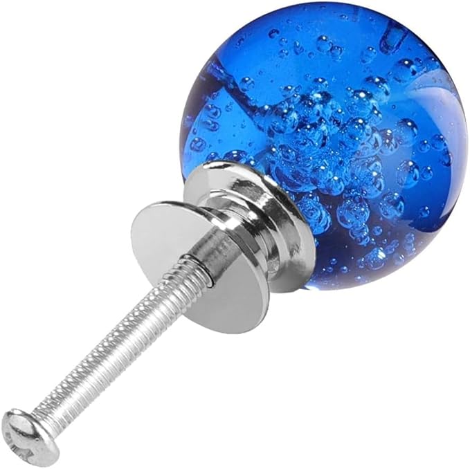12 Pcs 30mm Round Shape Bubble Crystal Glass Cabinet Knobs with Screws Drawer Knob Pull Handle Used for Kitchen, Dresser, Door, Cupboard (Dark Blue)