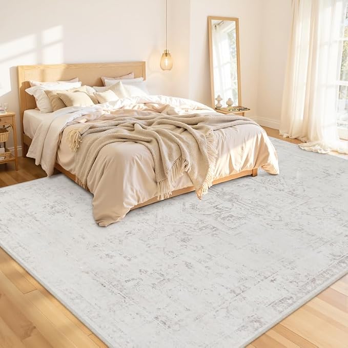 10x14 Area Rugs Living Room: Bedroom Washable Carpet Neutral Cream | Large - Image 2