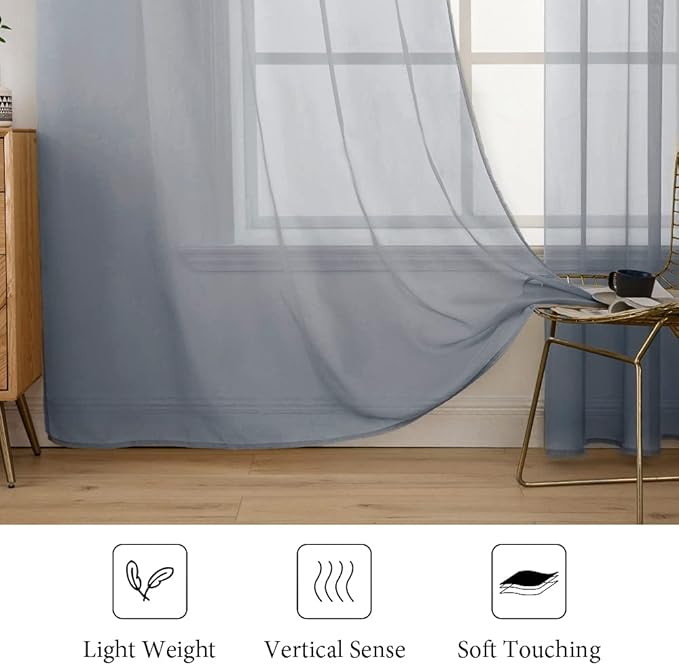 MIULEE 2 Panels Sheer Curtains for Living Room 54X63 Inch Dark Grey | Sheer - Image 4