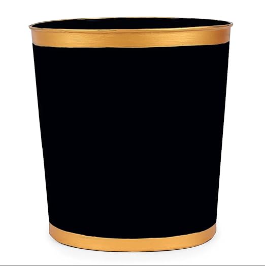 Jaye’s Studio Matte Black Waste Basket For Bathroom, Decorative Trash Can Gold Metal Basket, Black Bathroom Trash Cans For Bedroom & Office Wastebasket Garbage Bin, Gold Garbage Can Dorm, 12” x 10 x 8