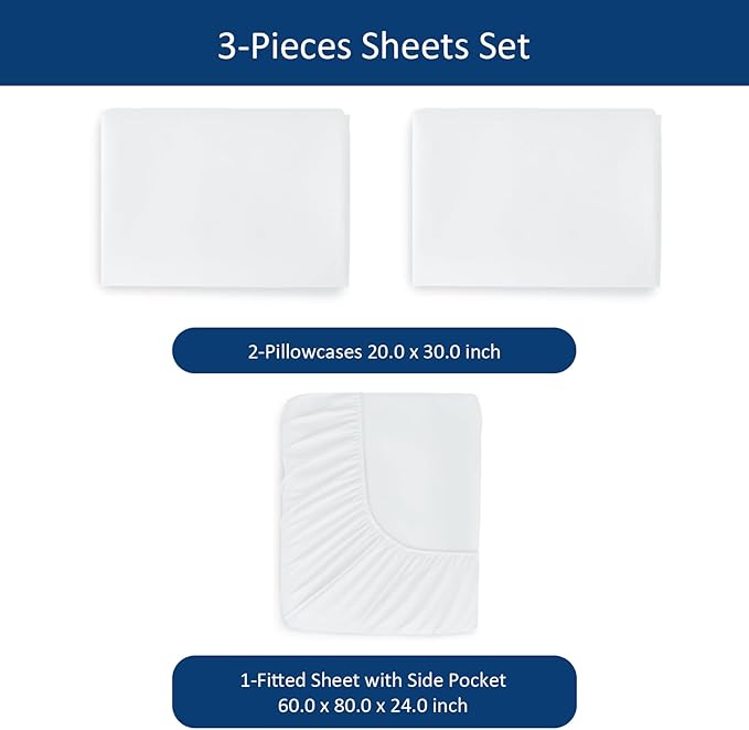 Moonsea Queen Sheet Sets Air Mattress Sheets - 3 Pieces Extra Deep Pocket Queen Sheets Sets 16 to 24 inch - Sheets with Pockets on Side - Easily Fits Extra Deep Pillow Top Air Mattress (White)