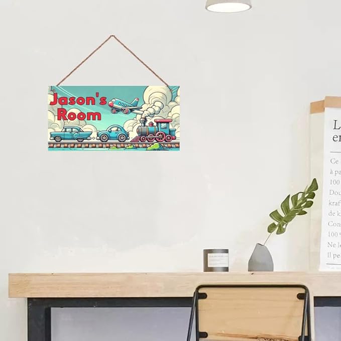 Personalized Sign Cartoon Car Sign Room Décor Kids Room Decor, Cut Train Theme Little Man Cave Wall Art Decor for Nursery, Nursery Door Decor for Toddler Baby Boys Room