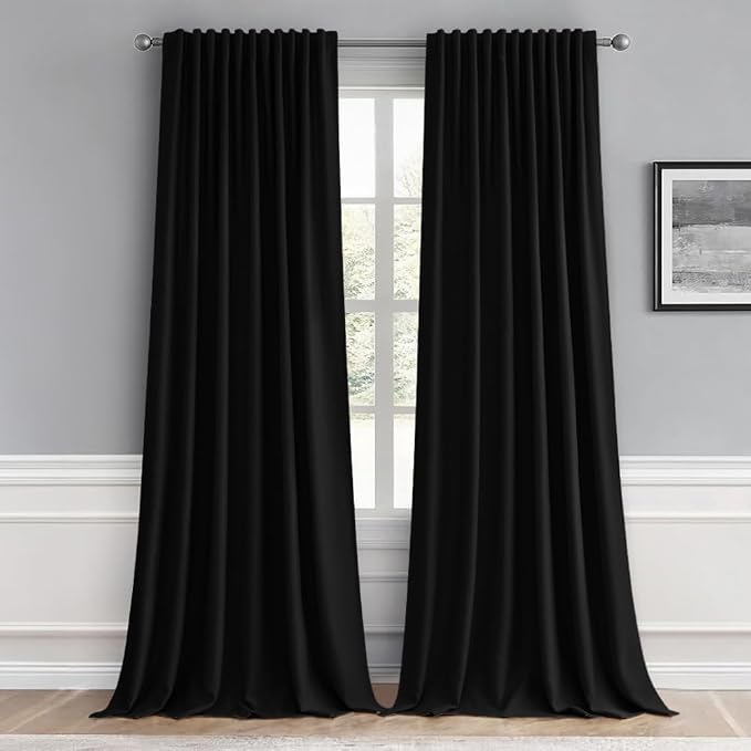 MIULEE Black Back Tab Blackout Curtains 66x96 Inch Length 2 Panels Set | Rod by MIULEE
