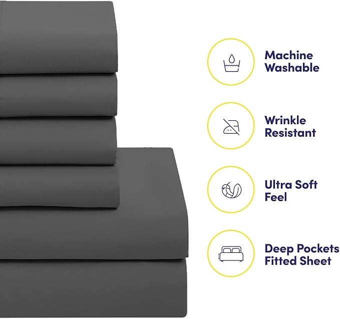 California King Comforter Set - Soft & Breathable 7-Piece Bedding Collection - 1 Comforter, 1 Fitted Sheet, 1 Flat, 4 Pillowcases - Deep Pocket - Premium Quality - Ideal for All Seasons, Gray