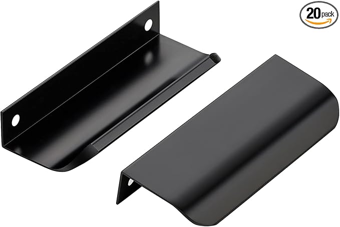 Ravinte Hardware 20 Pack Black Cabinet Handles, 4 Inch (102mm) Finger Edge Pulls, 3 Inch Hole Center, Finger Pulls for Cabinets