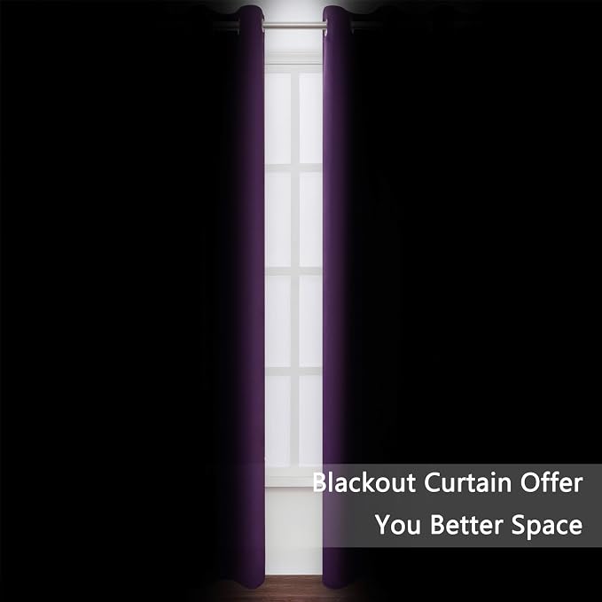 Blackout Curtains 52 x 120 Inch Long Purple Curtains Set of 2 Panels Room - Image 3
