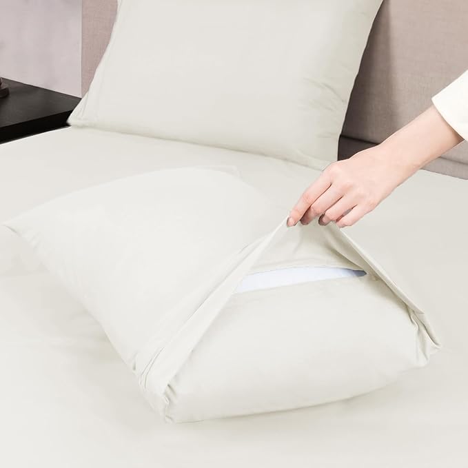 Mejoroom King Size Bed Sheet Set - Hotel Luxury 1800 Bedding Sheets & Pillowcases - 16" Deep Pocket Fitted Sheet, Soft, Breathable, Wrinkle & Fade Resistant - 4 Piece(King, Ivory)