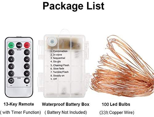 String Lights,LED Copper Wire Lights, Each Set 33ft/10M 100LEDs and 8 Remote Control.AA Battery Powered,Decor Rope Lights for Holiday,Wedding, Parties.（Multicolour）