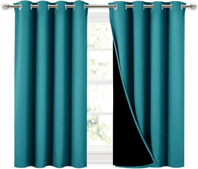 NICETOWN Peacock Teal 100% Blackout Curtains 45 inches Long, 2 Thick Layers by NICETOWN