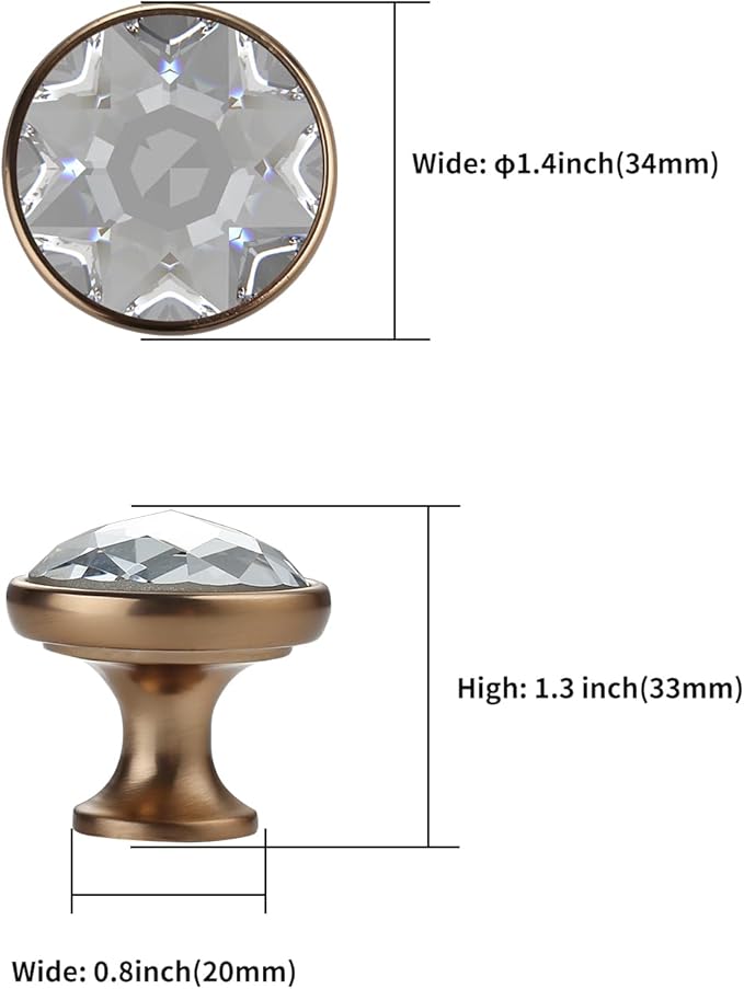 Asidrama 10 Pack Champagne Bronze Kitchen Cabinet Knobs - Clear Crystal Dresser Knobs for Dresser Drawers