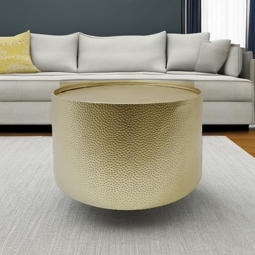 Christopher Knight Home Rache Modern Round Coffee Table with Hammered Iron, Gold, 26. 00” L x 26. 00” W x 17. 00” H