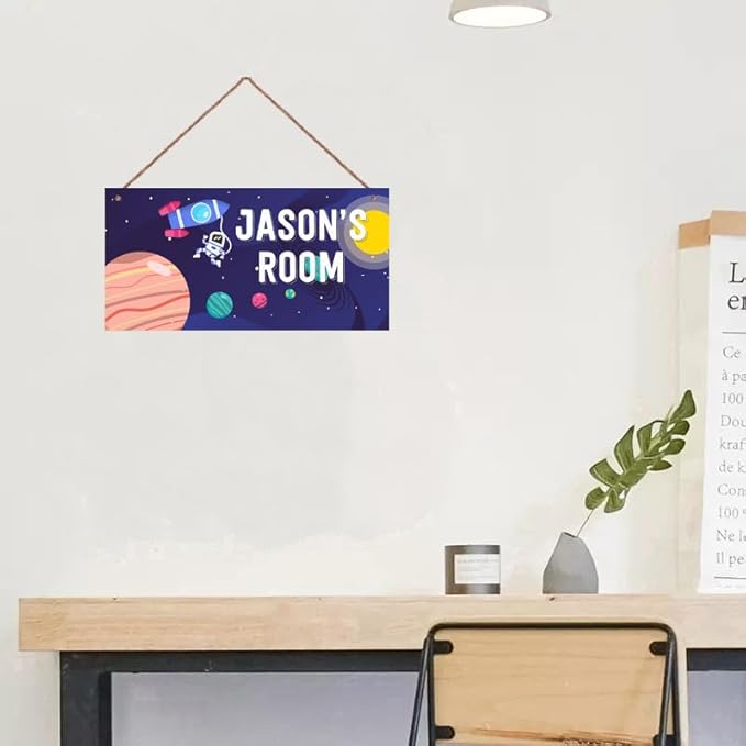 Personalized Sign Space Themed Art Decor Funny Astronaut Sign For Kids Room Outer Space Decor for Boys Room Nursery Wall Decorations Stuff For Little Man Cave