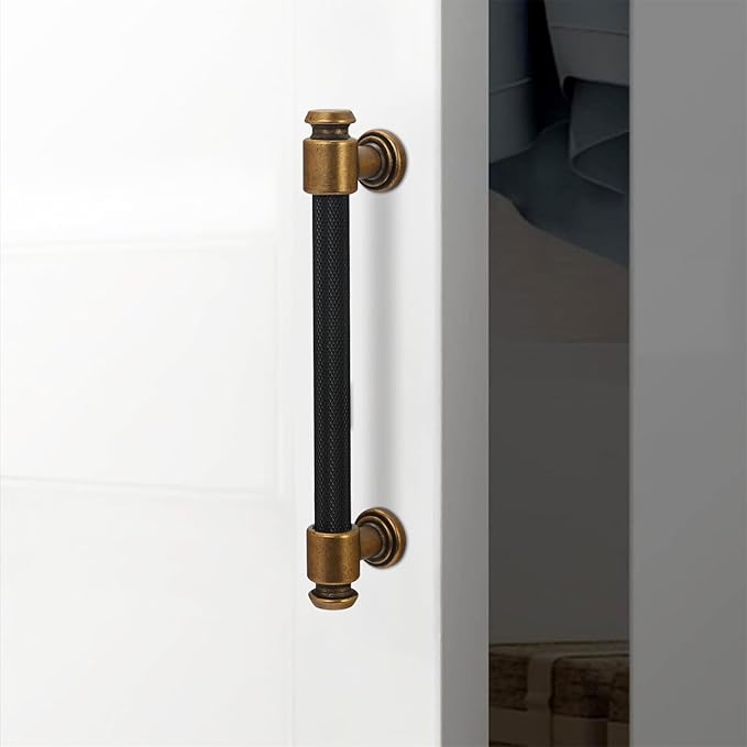 10 Pack 5 inch(128mm) Black and Antique Brass Kitchen Cabinet Handles Knurled Cabinet Pulls Black Drawer Pulls Kitchen Cabinet Hardware Dresser Handles