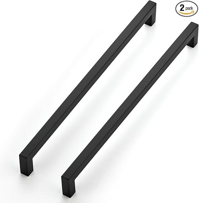 JOY DECOR Cabinet Handles, Black Cabinet Pulls, 2 Pack Kitchen Closet Handles 11-1/3 Inch, Square Drawer Pulls Stainless Steel Drawer Hardware, 288mm Hole Centers