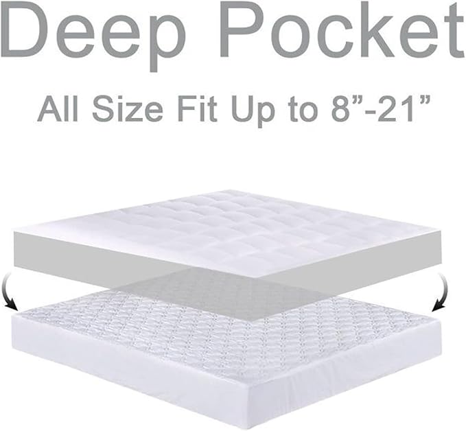 Mattress Topper Queen for Back Pain, Extra Thick Mattress Pad Cover, Plush Pillow Top, Deep Elastic Pocket, Navy