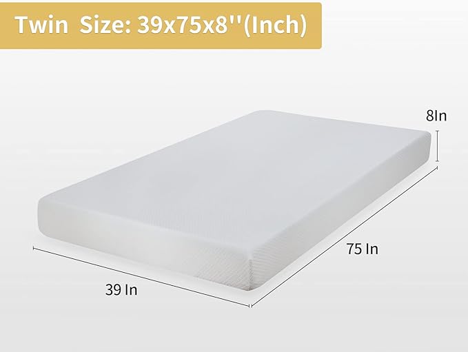 PayLessHere 8 Inch Twin Gel Memory Foam Mattress Fiberglass Free/CertiPUR-US Certified/Bed-in-a-Box/Cool Sleep & Comfy Support