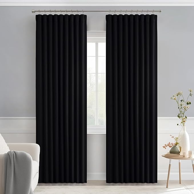 MIULEE Black Back Tab Blackout Curtains 52x84 Inch Length 2 Panels Set | Rod - Image 9