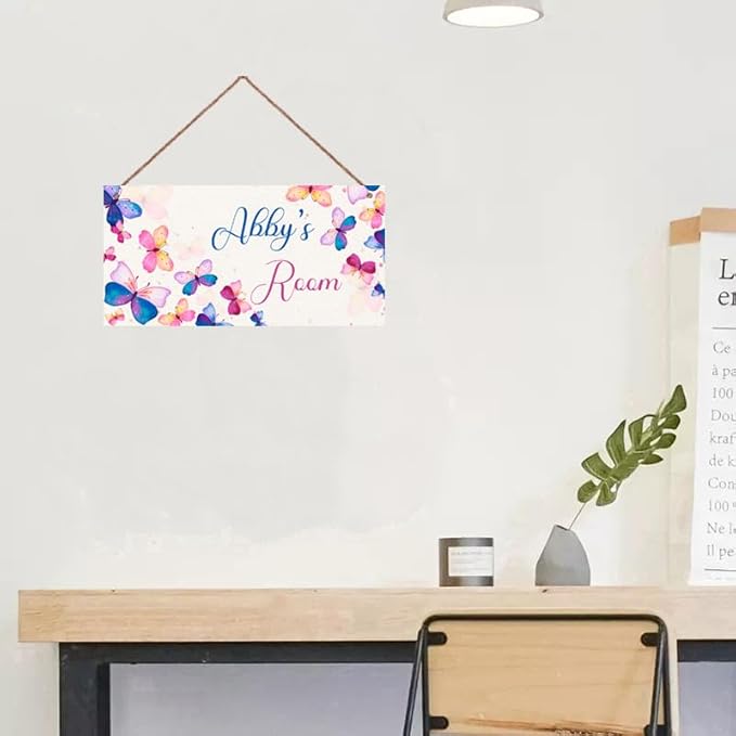 Personalized Colorful Butterfly Sign For Girls Room Boys Bedroom Door Decor Custom Name Baby Nursery Kids Room Wood Wall Plaque for Little Man Cave