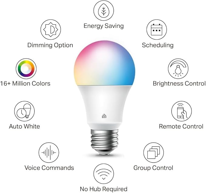 Kasa Smart Light Bulbs, Full Color Changing Dimmable Smart WiFi Bulbs Compatible with Alexa and Google Home, A19, 9W 800 Lumens,2.4Ghz only, No Hub Required, 4 Count (Pack of 1), Multicolor (KL125P4)