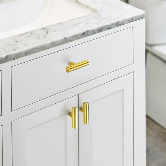 JOY DECOR 3 Pack Cabinet Knobs and Handles - 2in Gold Kitchen Cabinet Hardware for Dresser Drawers - Single Hole