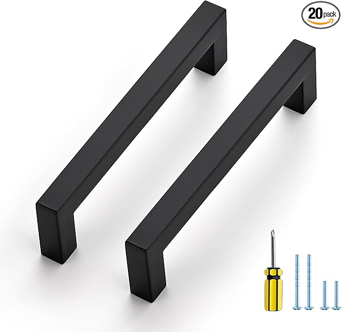 Ravinte 20 Pack Black Cabinet Pulls 5 Inch Square Kitchen Cabinet Handles Matte Black Kitchen Hardware for Drawer Pulls Drawer Handles Come with Screwdriver