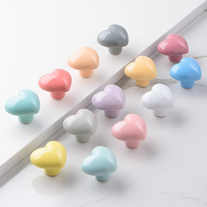 HUAMULAN 15PCS Glossy Ceramic Knobs Heart Shape Cabinet Dresser Pulls Door Handles Cupboard Wardrobe Drawer,Blue