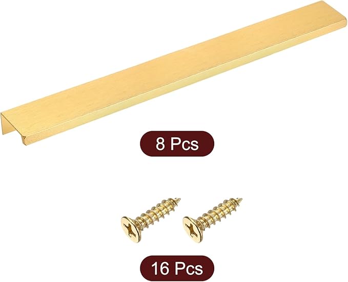 uxcell Cabinet Finger Edge Pull, 8pcs 250mm / 9.84" Aluminum Alloy Back Mount Hidden Cabinet Pulls Concealed Handle for Home Kitchen Drawer Cabinet, Gold
