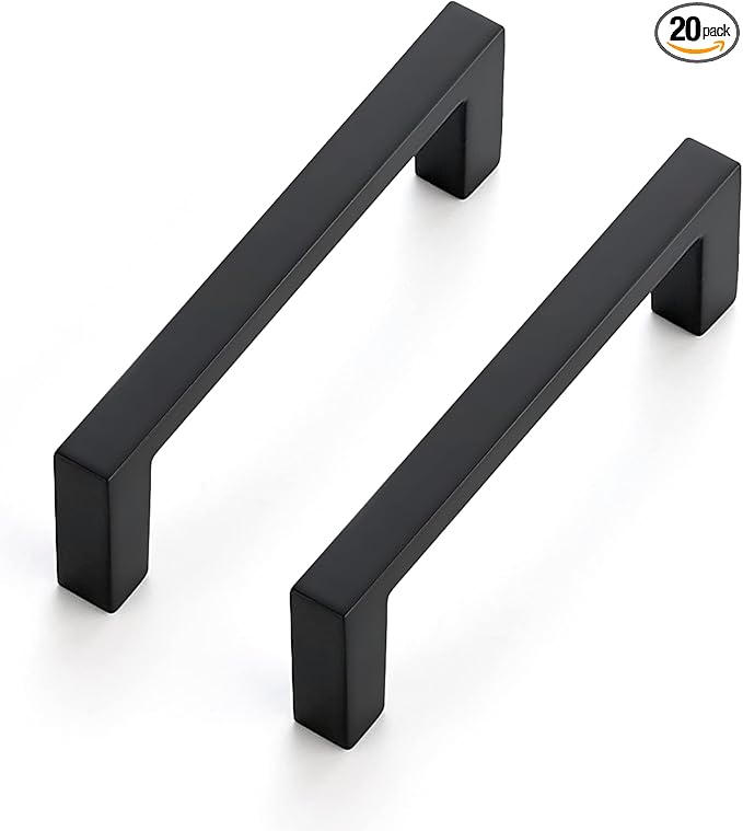 Ravinte 20 Pack Matte Black Cabinet Pulls, 3 Inch (76mm) Hole Center Slim Kitchen Handles, Square Drawer Pulls for Cabinets & Cupboards, Hardware