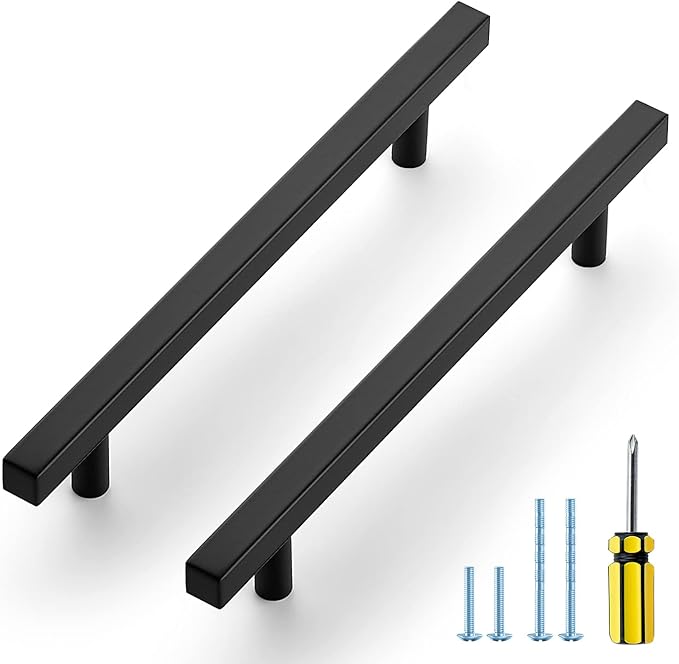 Ravinte Black Cabinet Handles 5 Pack 6-3/10 inch Matte Black Square Cabinet Pulls Kitchen Hardware 8-4/5 inch Overall Length Kitchen Drawer Pulls