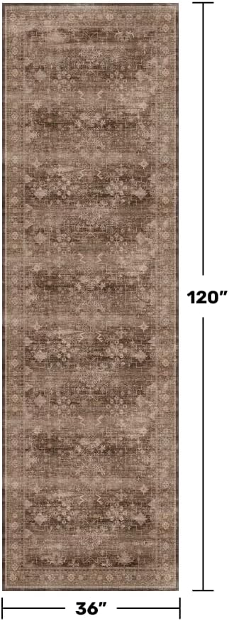 Brown Earthy Boho Washable 3x10 Extra Long Hallway Runner Rug, Waterproof Large - Image 2