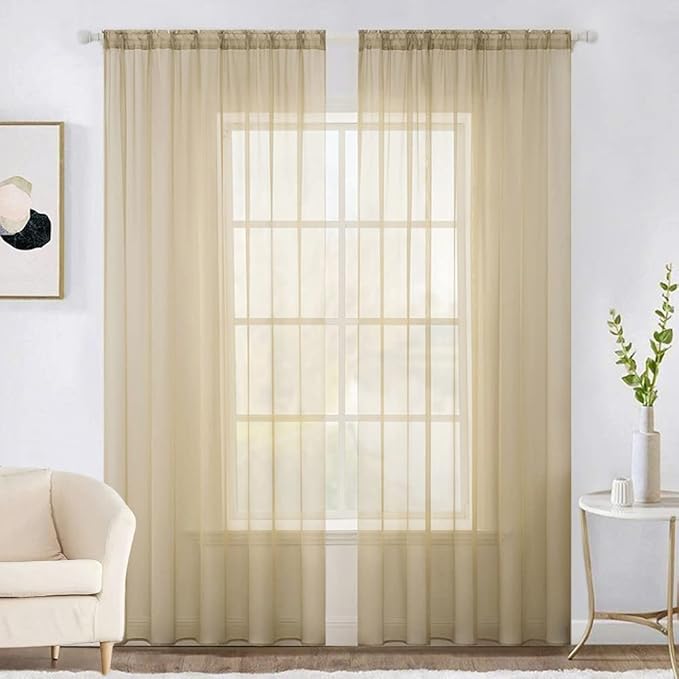 MIULEE 2 Panels Sheer Curtains for Living Room 54 X 96 Inches Beige | Window by MIULEE