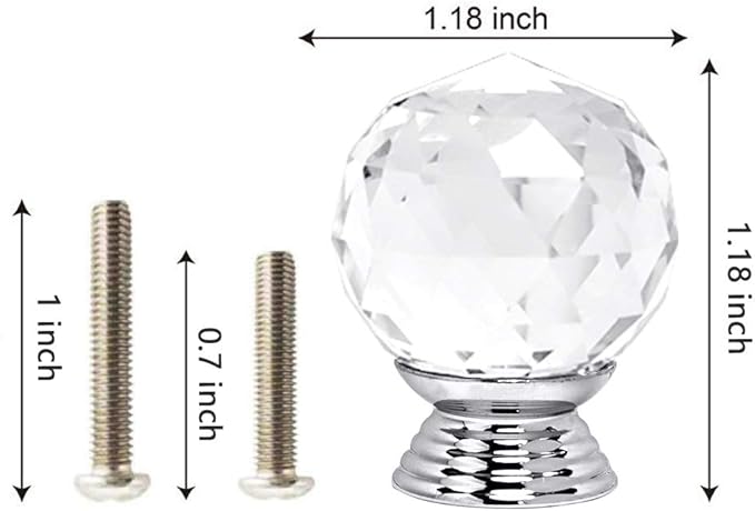 12 Pcs 30mm Round Shape Crystal Glass Cabinet Knobs with Screws Drawer Knob Pull Handle Used for Kitchen, Dresser, Door, Cupboard(Clear)