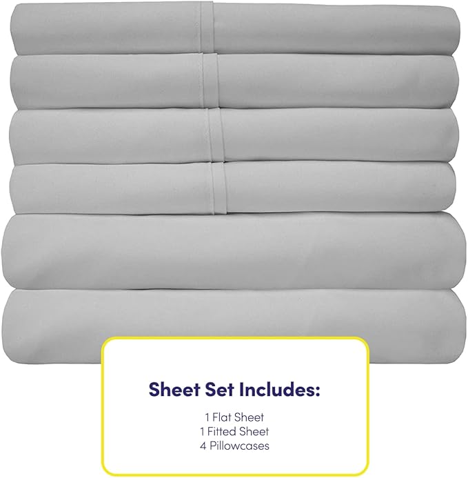 Queen Sheets Silver - 6 Piece 1500 Supreme Collection Fine Brushed Microfiber Deep Pocket Queen Sheet Set Bedding - 2 Extra Pillow Cases, Great Value, Queen, Silver