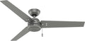 Hunter 52 inch Outdoor or Indoor Ceiling Fan No Light - Silver Ceiling Fan without Light, For Patio, Porch, Garage, or Living Room, Standard Mount, 3 Blades, Pull Chain - Cassius 59262, Matte Silver
