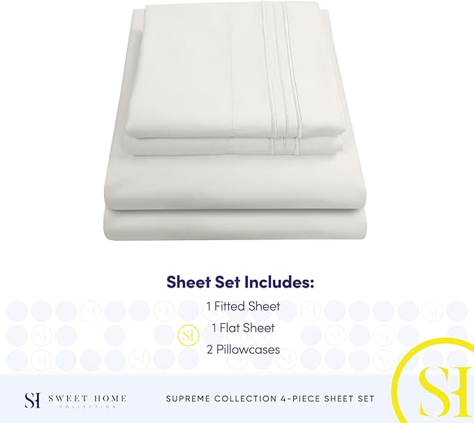 Queen Size Bed Sheets - Breathable Luxury Sheets with Full Elastic & Secure Corner Straps Built In - 1800 Supreme Collection Extra Soft Deep Pocket Bedding Set, Sheet Set, Queen, Ivory
