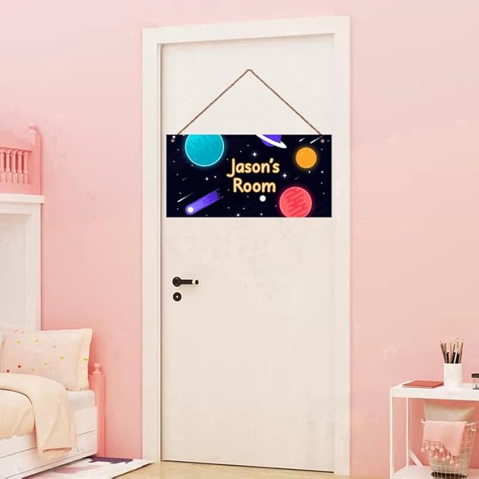 Personalized Sign Fantasy Universe Themed For Kids Room Nursery Door Decor,Custom Name Planet Wall Art Decor Decorative Plate for Boys Bedroom Girls Room Baby Game Room