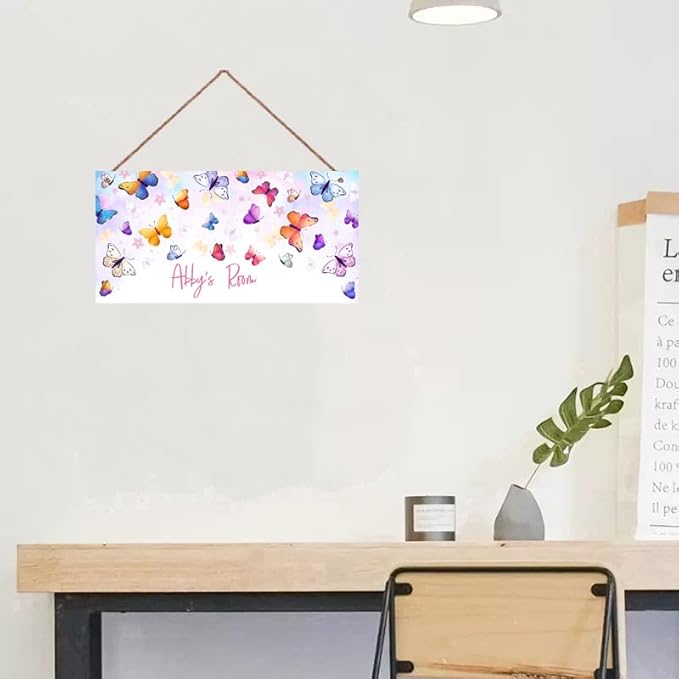 Personalized Butterfly Floral Name Signs for Girls Room Bedroom Door Hanging Wooden Signs Custom Baby Name with Colorful Butterfly Door Hanger Baby Nursery Room Customized Kid Room Décor