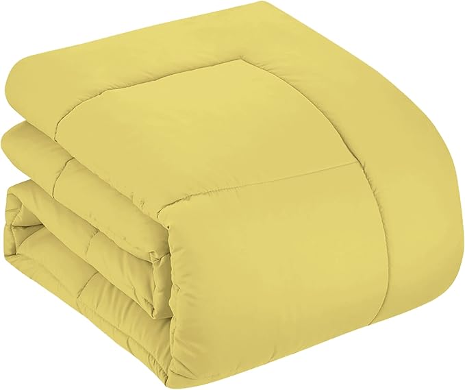 Sweet Home Collection 7 Piece Comforter Set Bag Solid Color All Season Soft Down Alternative Blanket & Luxurious Microfiber Bed Sheets, Yellow, Twin XL
