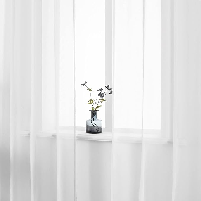 DUALIFE White Sheer Curtains 63 Inch Length for Bedroom 2 Panels Set Grommet Top Window Voile Drapes Semi Sheer Vertical Curtains for Living Room Kids Room Nursery 52x63 Inches Long
