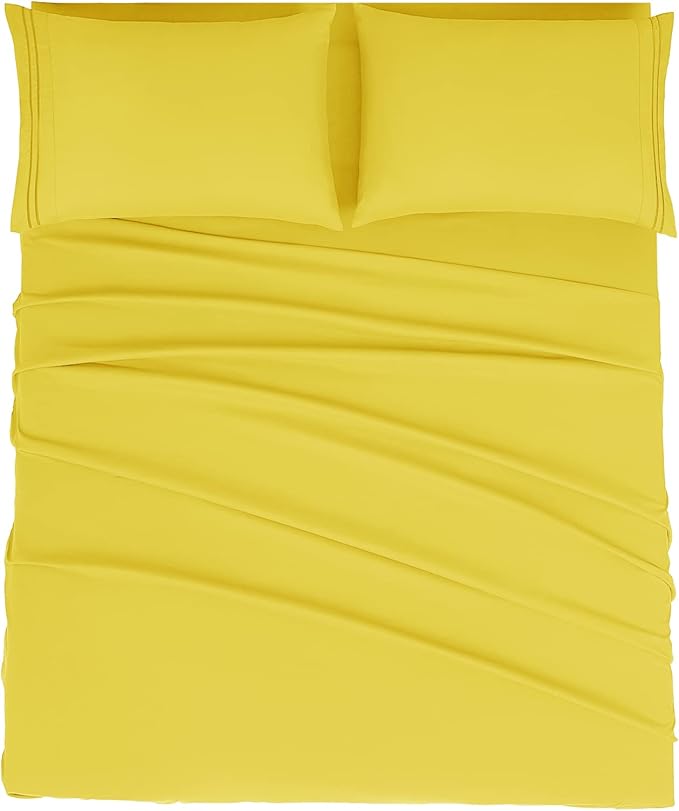 Mejoroom King Size Bed Sheet Set - Hotel Luxury 1800 Bedding Sheets & Pillowcases - 16" Deep Pocket Fitted Sheet, Soft, Breathable, Wrinkle & Fade Resistant - 4 Piece(King,Yellow)